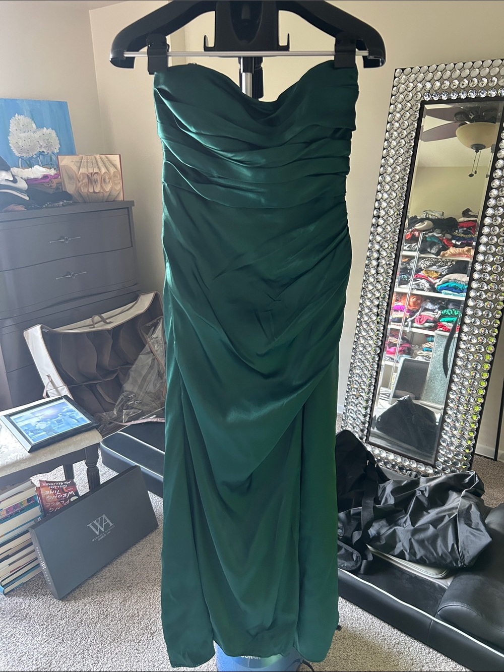 Signature Strapless Emerald Green Ruched Gown